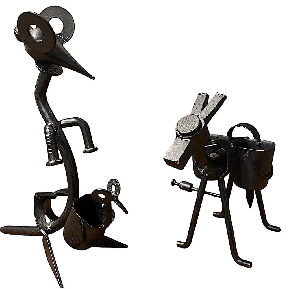 ARTISAN Made Metalwork Sculpture Kangaroo w/ Baby Joey & Donkey Desk Home Decor
